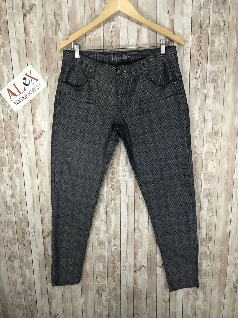 Blue Fire Co Pants Mens 27x30 Plaid Business Chino Gray Career Stretch N69